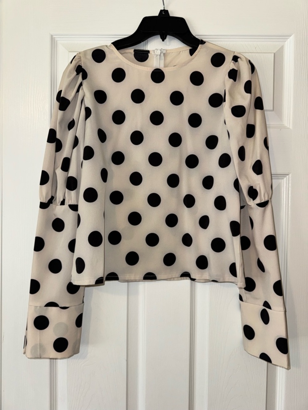 SHEIN Polka Dot Long-Sleeve Blouse - Black on Cream